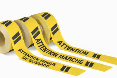 Bande antidérapante m2™ marquage d'avertissement noir/jaune avec texte Rouleau 