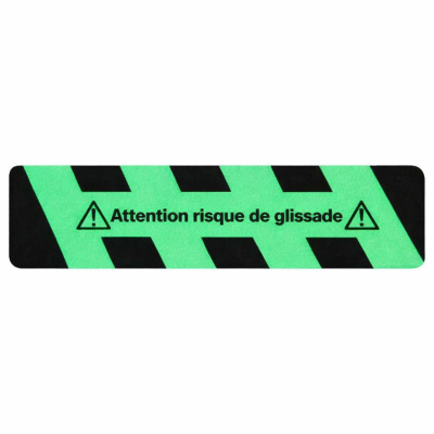 Bande antidérapante m2™ photoluminescente rayée noire et jaune avec texte 